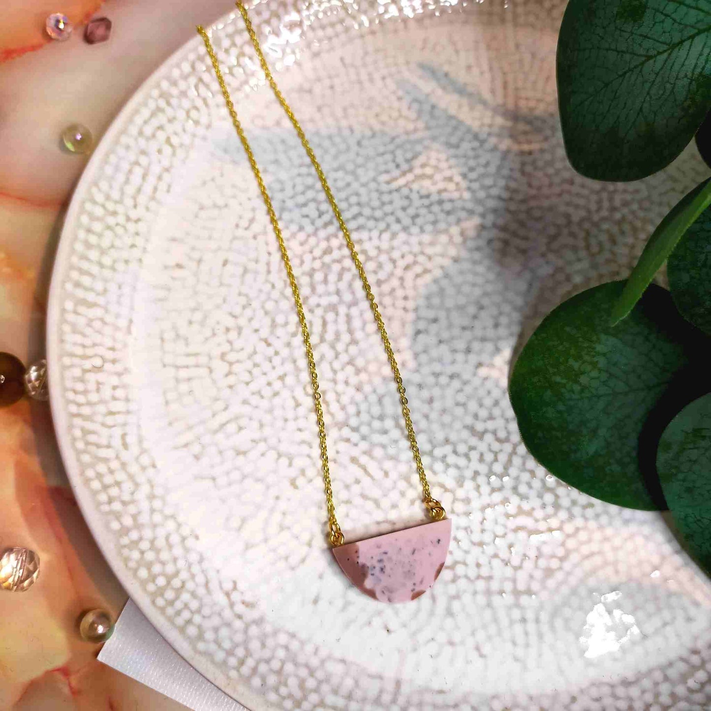 "Raelynn" Half Circle Cream & Beige Resin Necklace