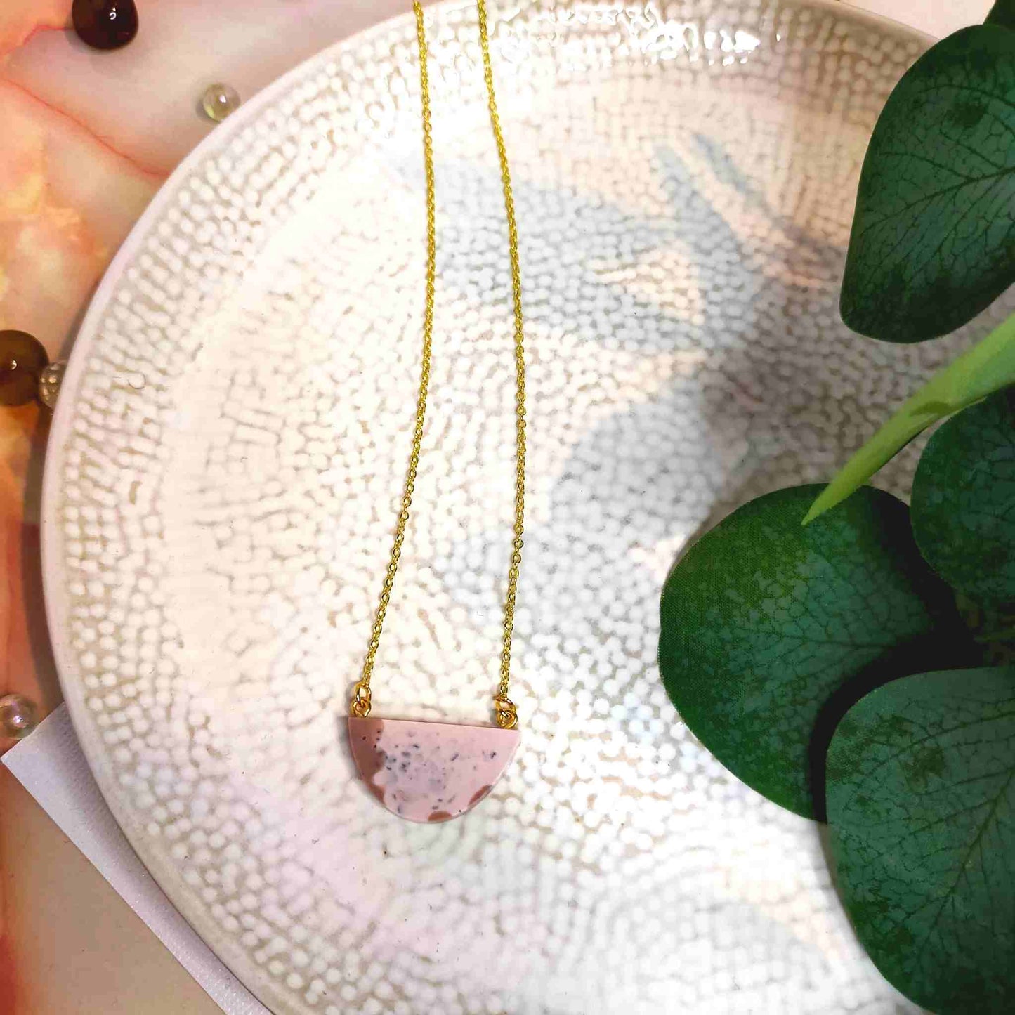 "Raelynn" Half Circle Cream & Beige Resin Necklace