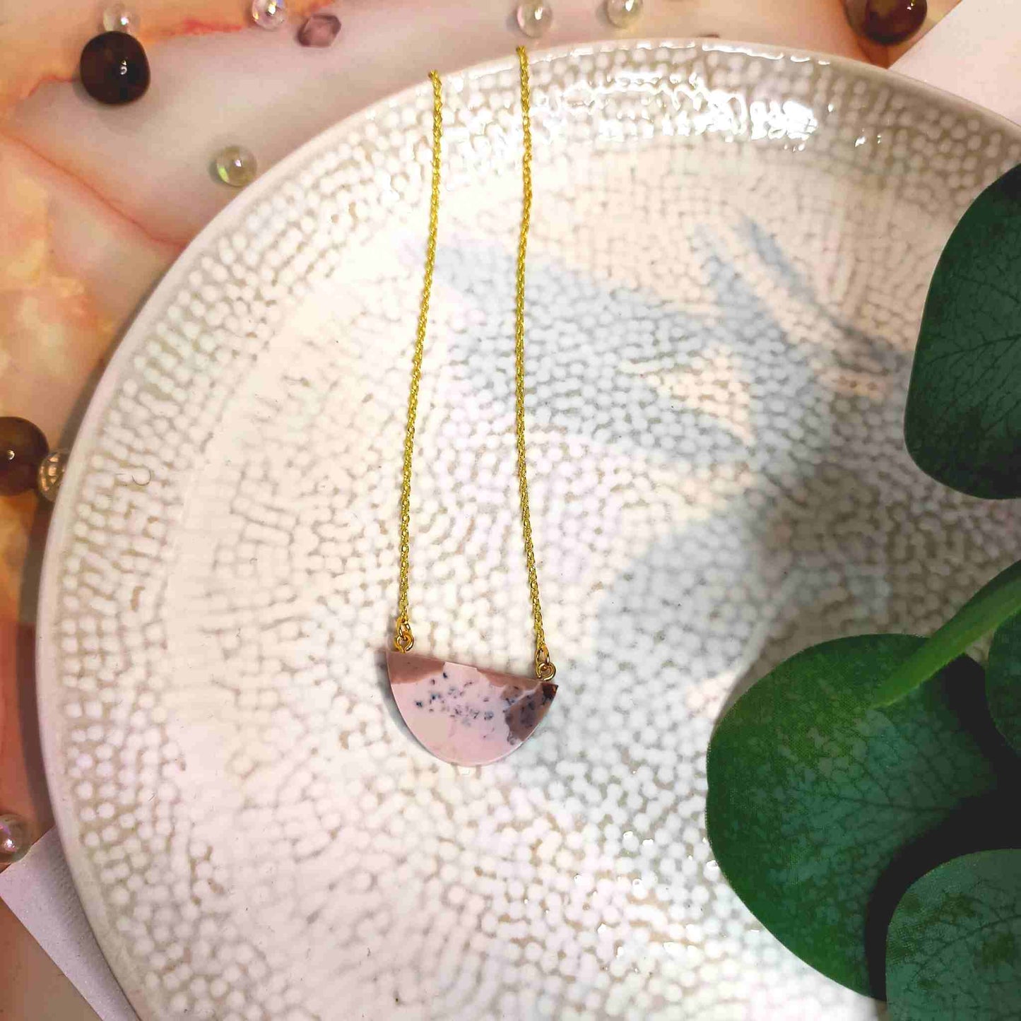 "Raelynn" Half Circle Cream & Beige Resin Necklace