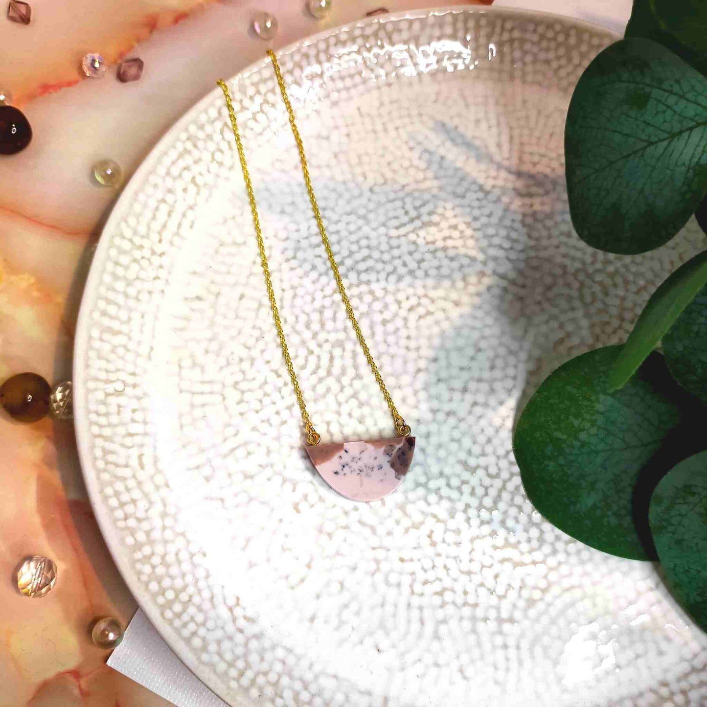 "Raelynn" Half Circle Cream & Beige Resin Necklace
