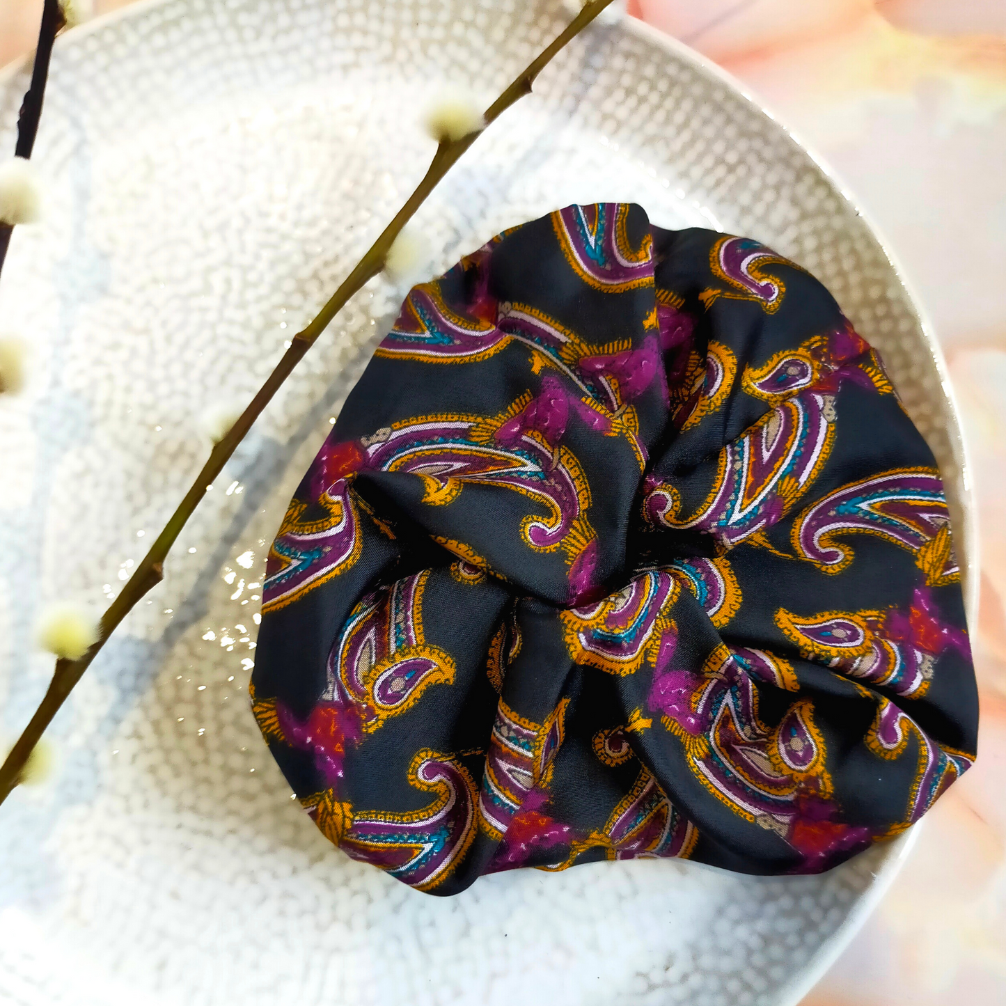 "Sage" Dark Paisley Hair Scrunchie