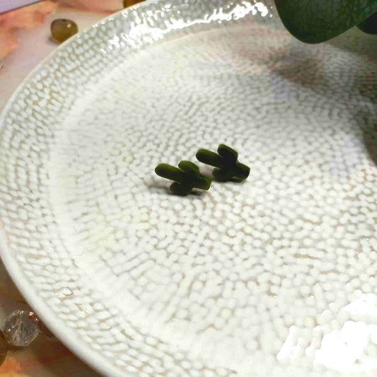 "Serena" Cactus Khaki Resin Stud Earrings