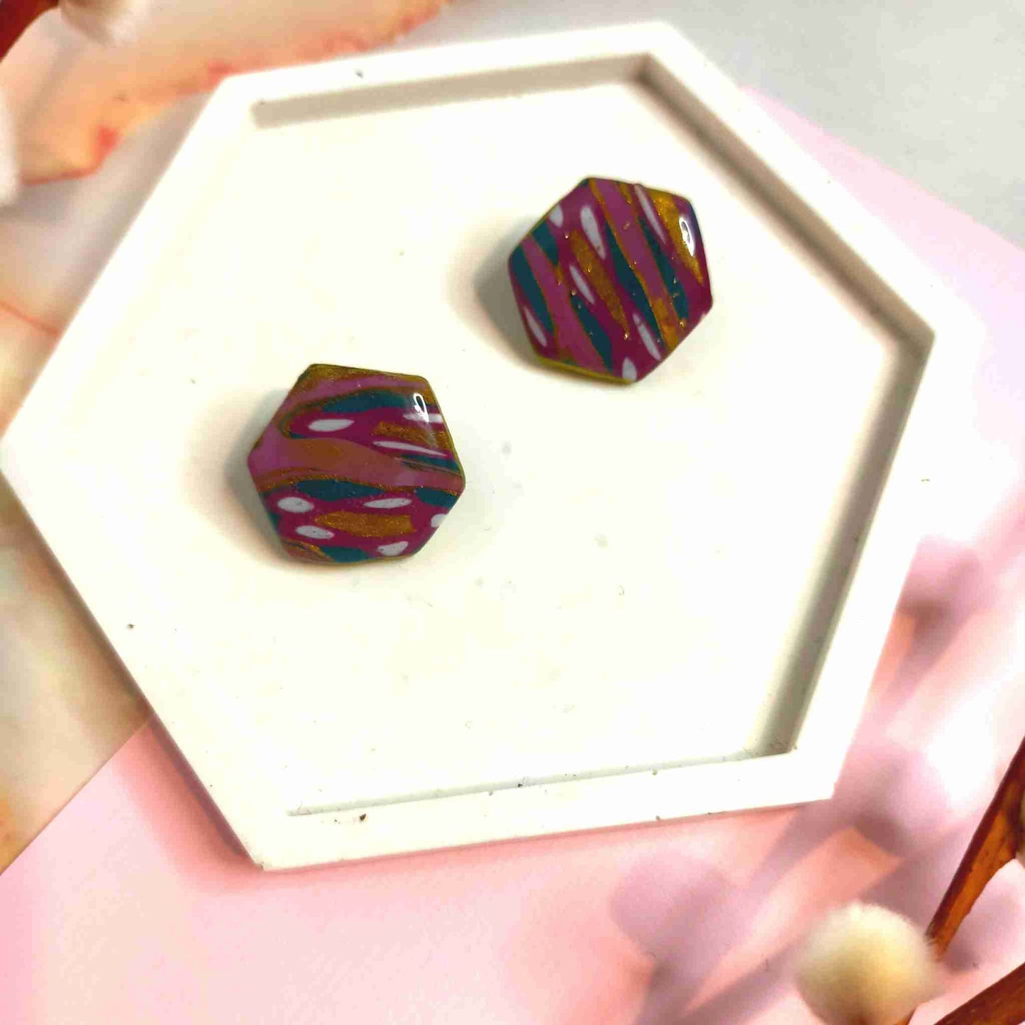 "Tori" Abstract Hex Polymer Clay Stud Earrings
