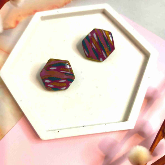 "Tori" Abstract Hex Polymer Clay Stud Earrings