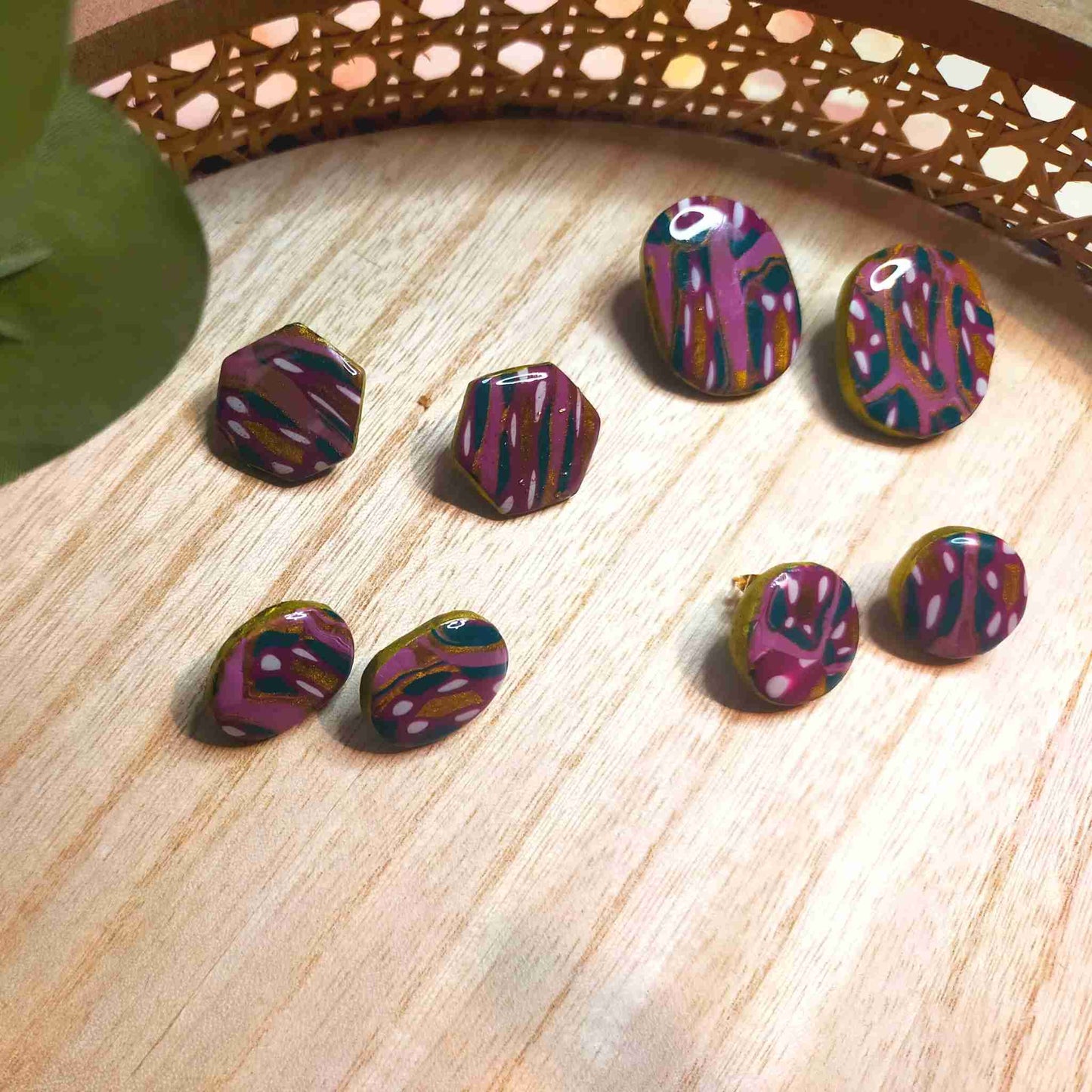 "Tori" Abstract Hex Polymer Clay Stud Earrings