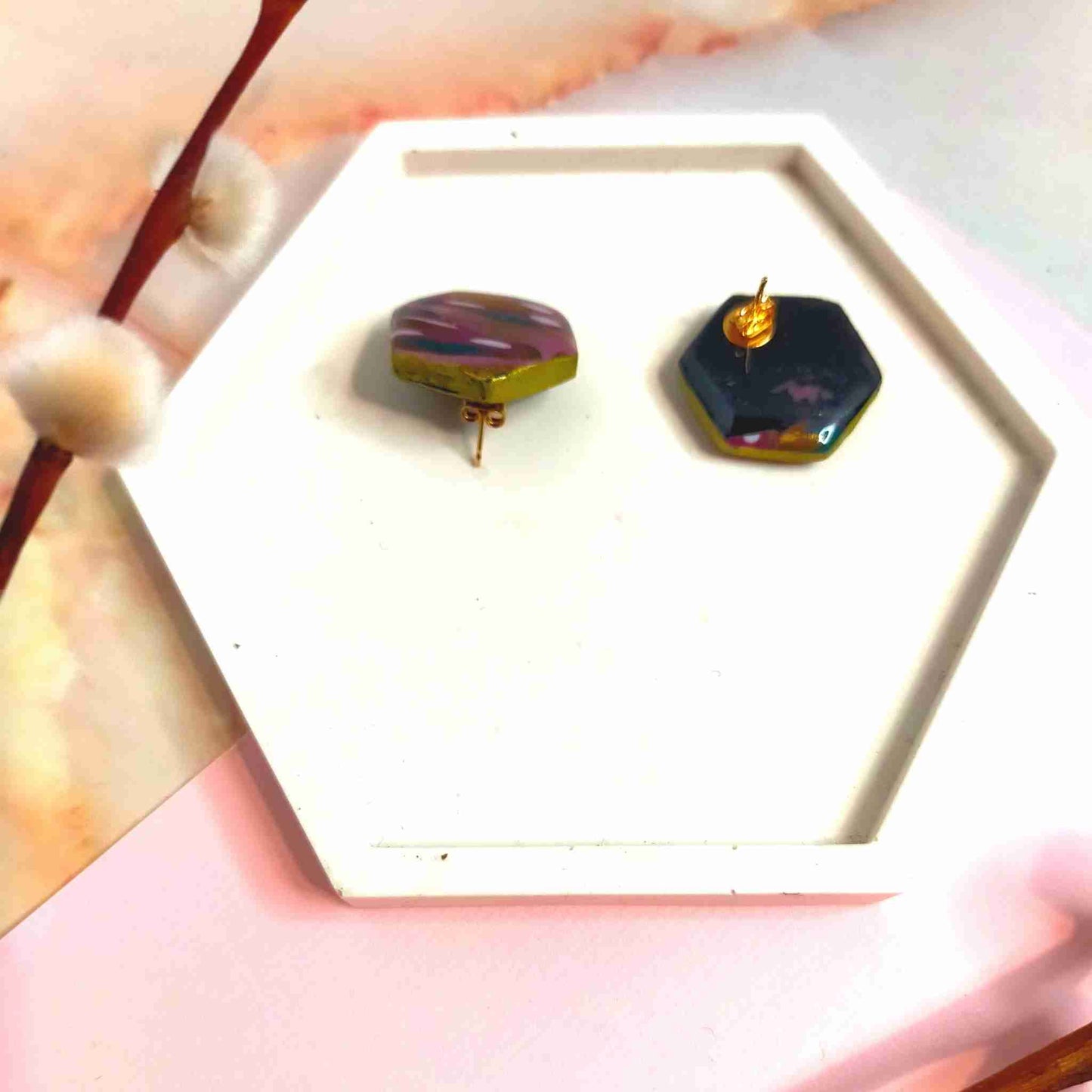 "Tori" Abstract Hex Polymer Clay Stud Earrings
