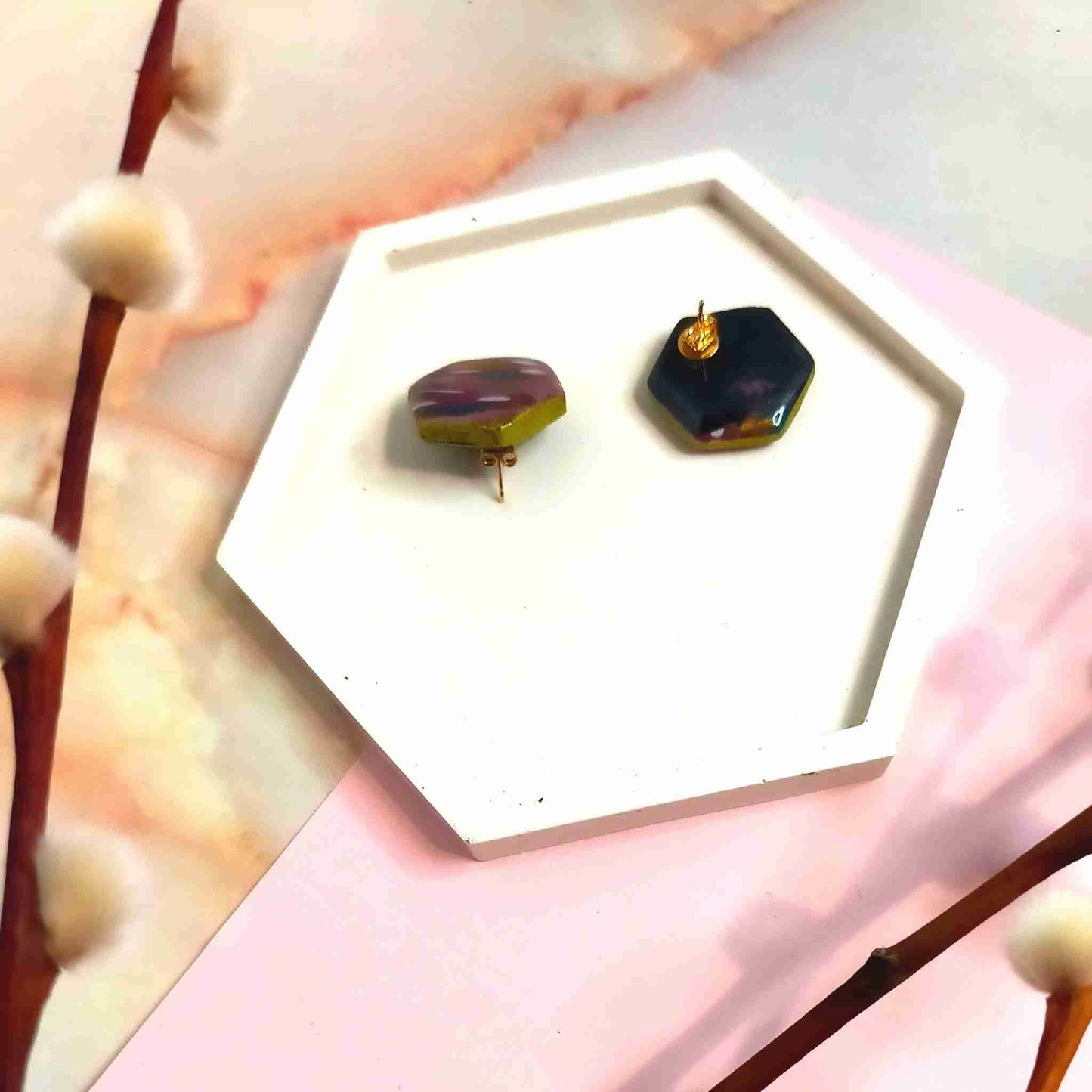 "Tori" Abstract Hex Polymer Clay Stud Earrings