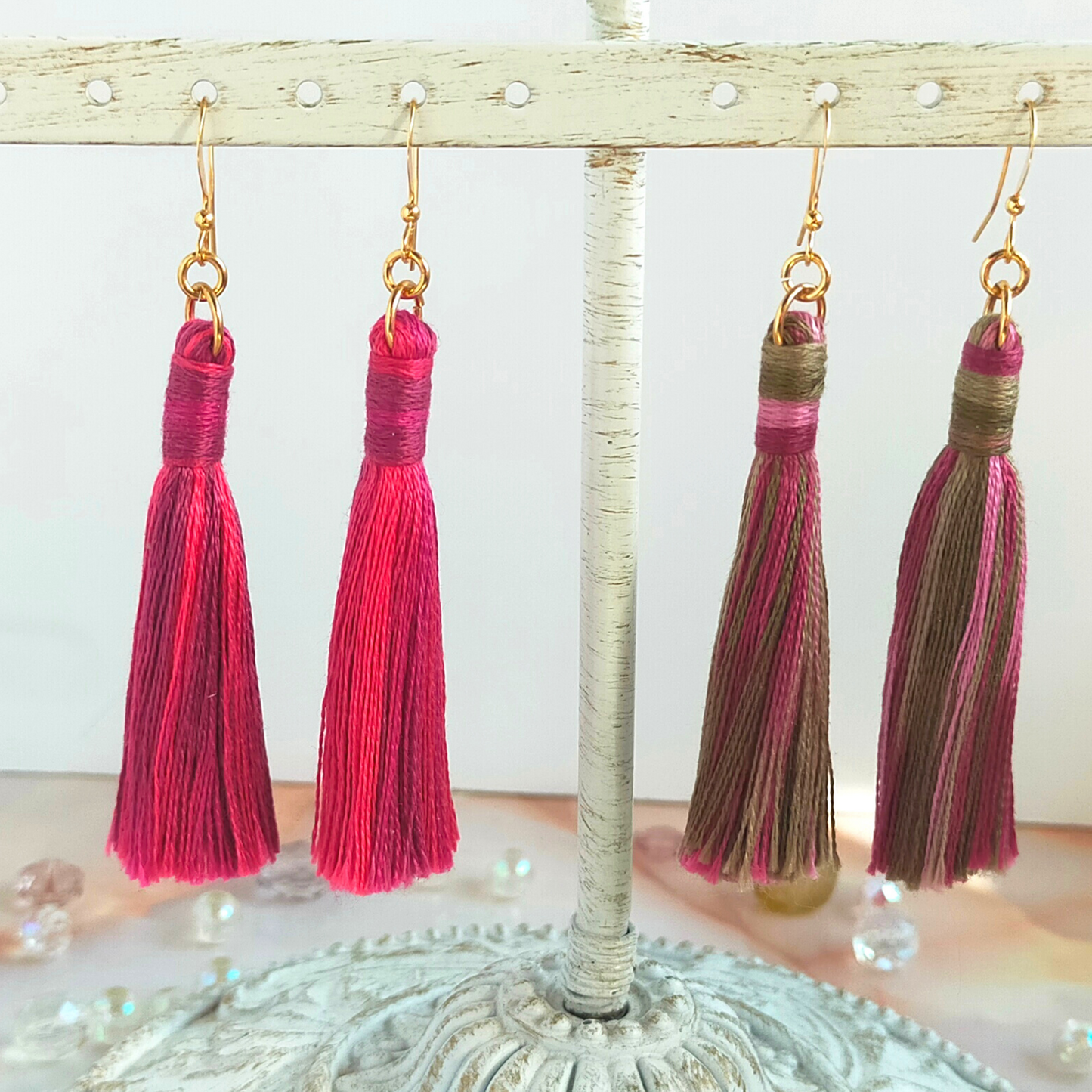 "Cora" 14k Gold-Filled Autumn Forest Tassel Earrings