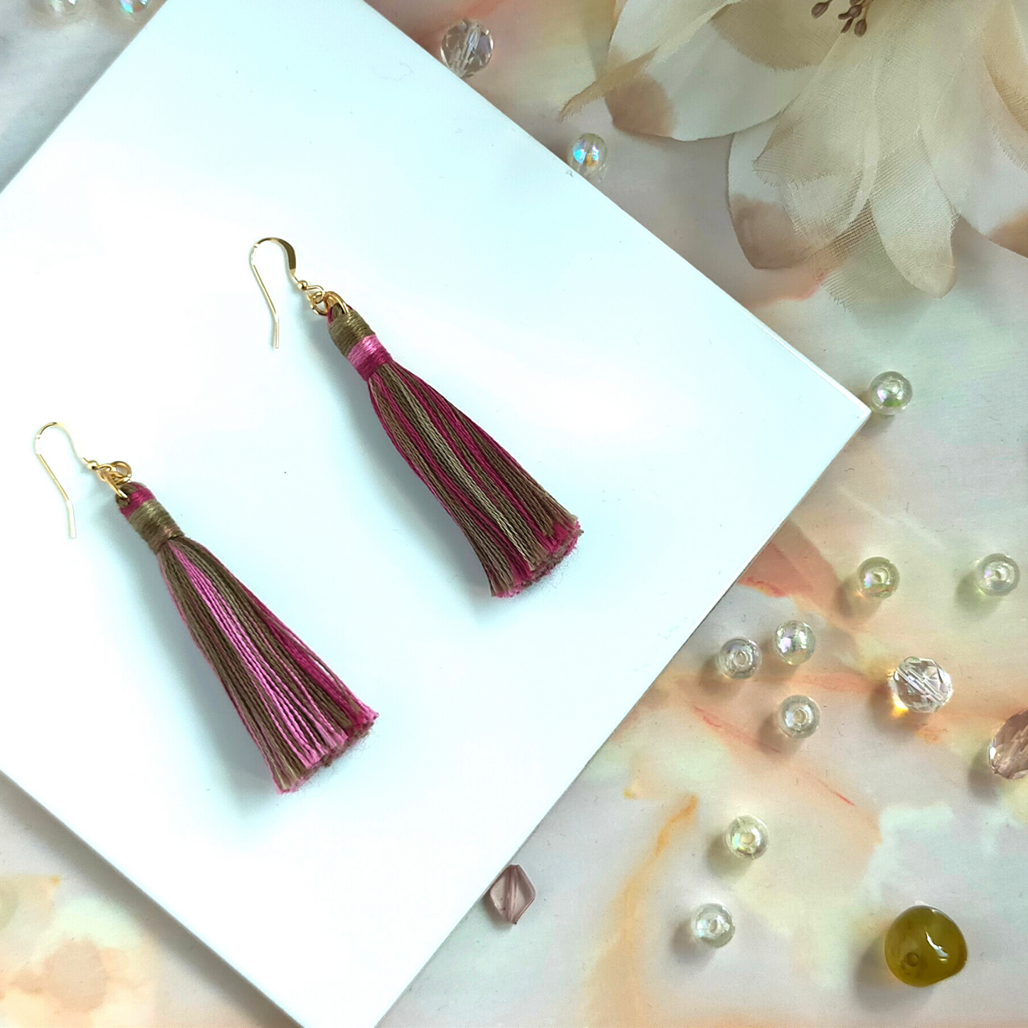 "Cora" 14k Gold-Filled Autumn Forest Tassel Earrings