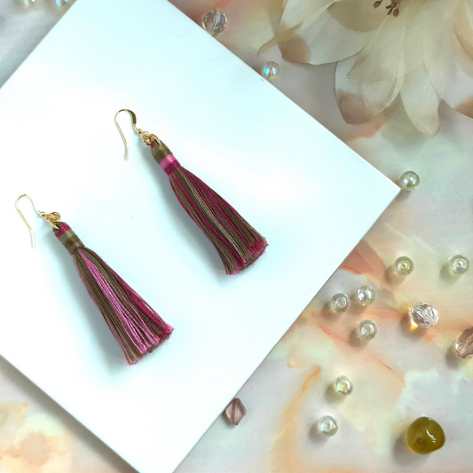 "Cora" 14k Gold-Filled Autumn Forest Tassel Earrings