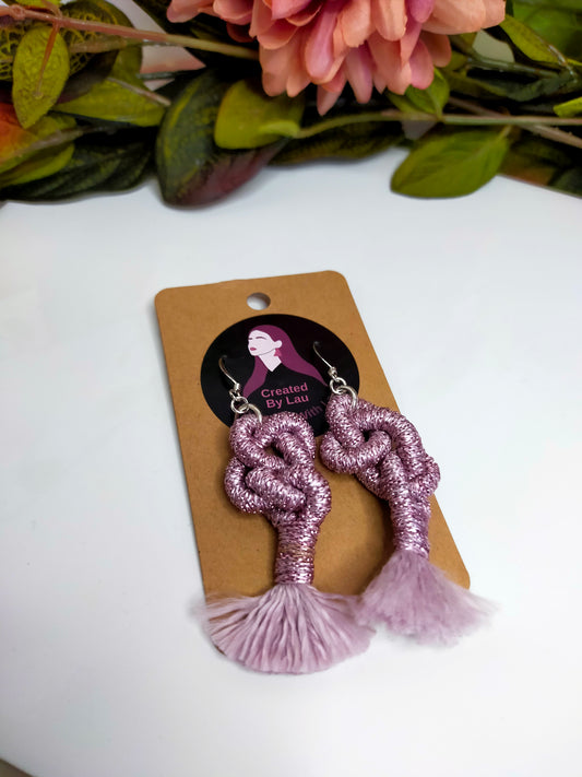 Oaklyn Pink Metallic Macramé Tassel Earrings - Recycled Yarn UK