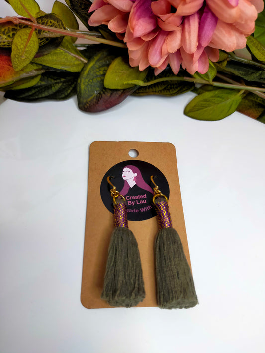 Khaki Tassel Earrings with Metallic Wrap - Part of Our No Waste Collection