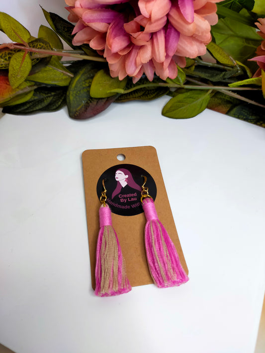 "Rubi Mini" Pinks & Beige Mini Tassel Earrings Gold Plated