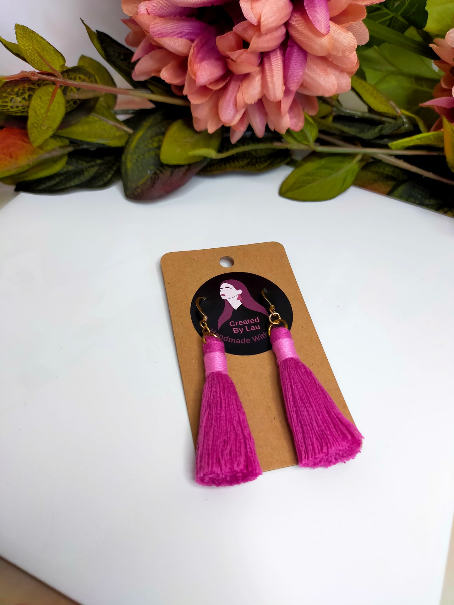 "Dixie Mini" Pink Mini Tassel with Bright Pink Stripe Wrap Gold Plated