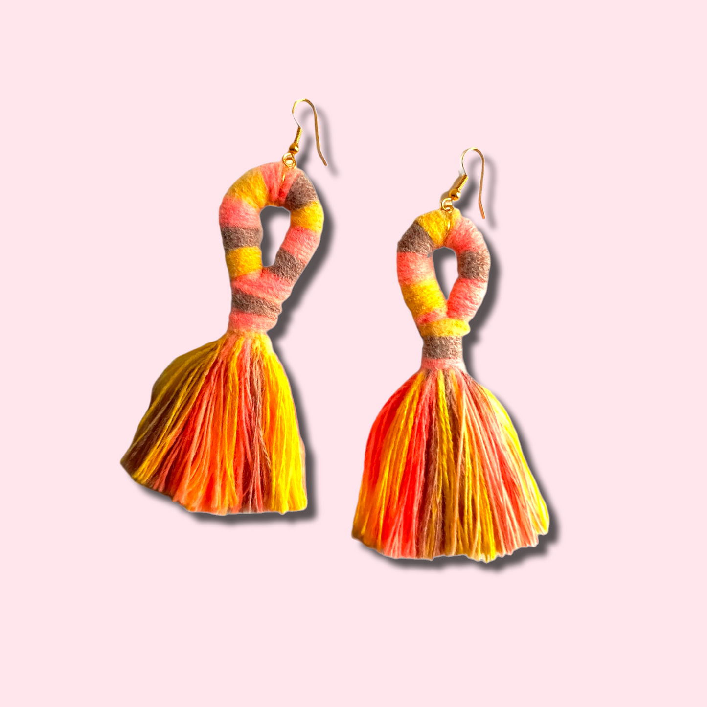 "Liv" Peach, Grey & Yellow Loop Tassel Earrings Gold Plated