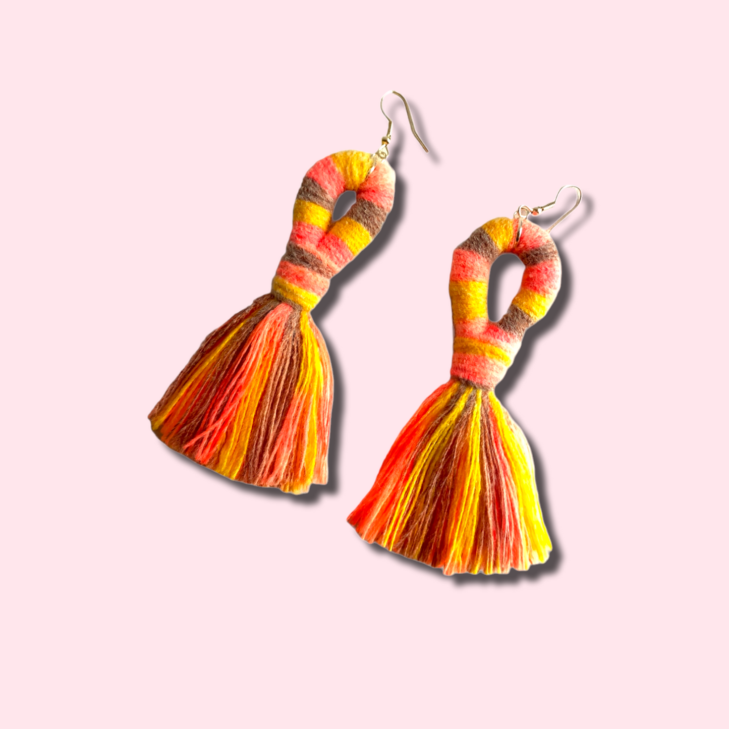 "Liv" Peach, Grey & Yellow Tassel Earrings Silver Plated