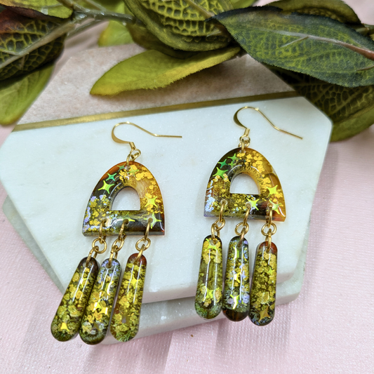 Jagger Celestial Sparkle Resin Dangle Earrings by Created By Lau — a bold statement earring handmade in Shipley, West Yorkshire