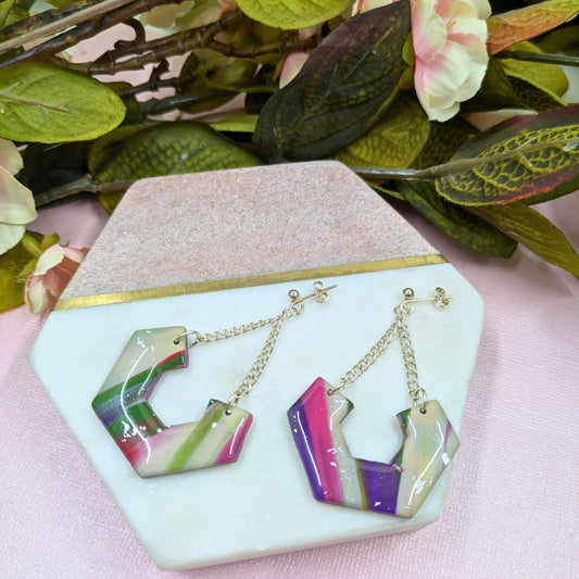 Dana Abstract Hex Cut Out Polymer Clay Dangle Earrings by Created By Lau — sculptural handmade polymer clay jewellery, Shipley West Yorkshire