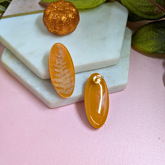 "Khloe" Fern Real Leaves on Pumpkin Oval Studs