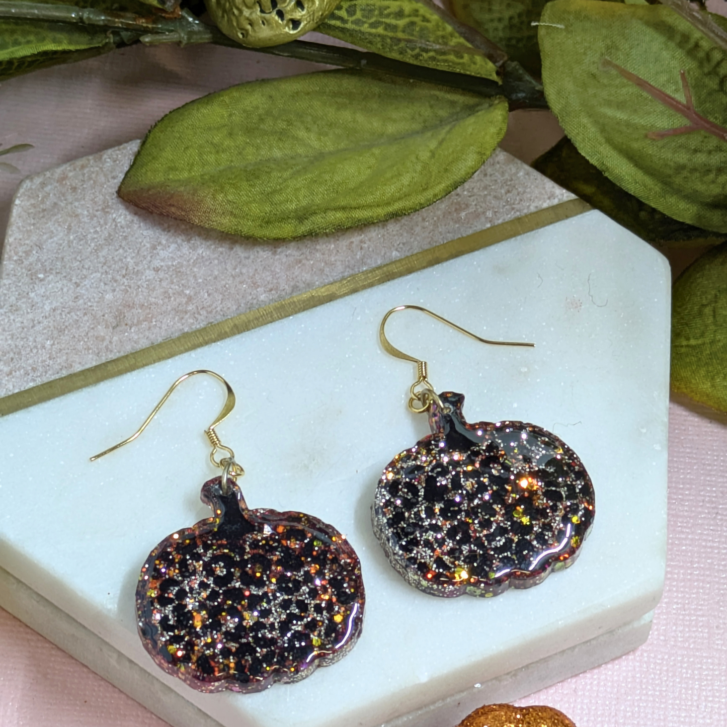Animal Print Pumpkin Resin Dangle Earrings