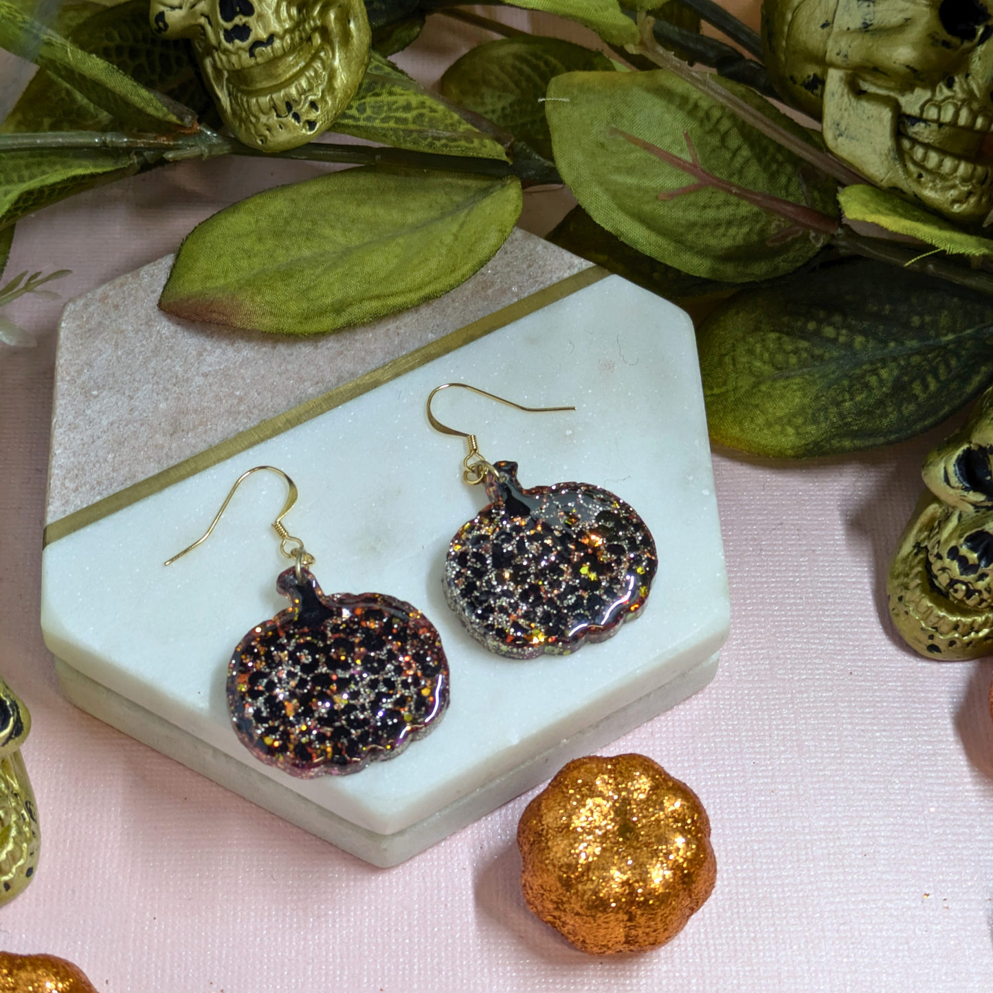 Animal Print Pumpkin Resin Dangle Earrings