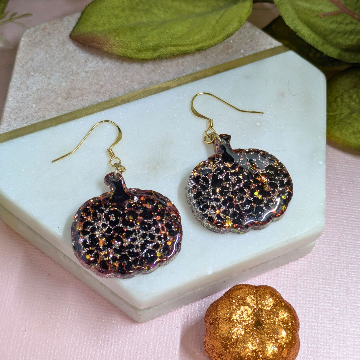 Animal Print Pumpkin Resin Dangle Earrings