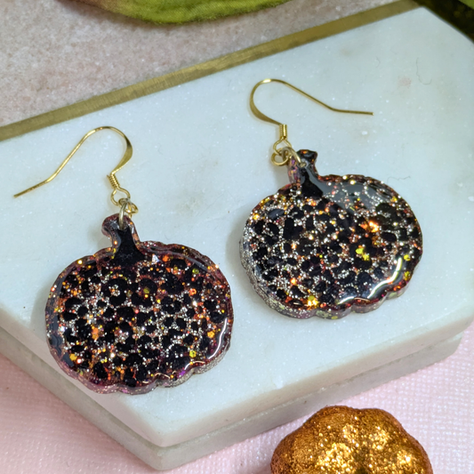 Animal Print Pumpkin Resin Dangle Earrings