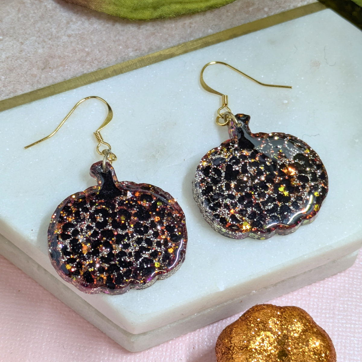 Animal Print Pumpkin Resin Dangle Earrings