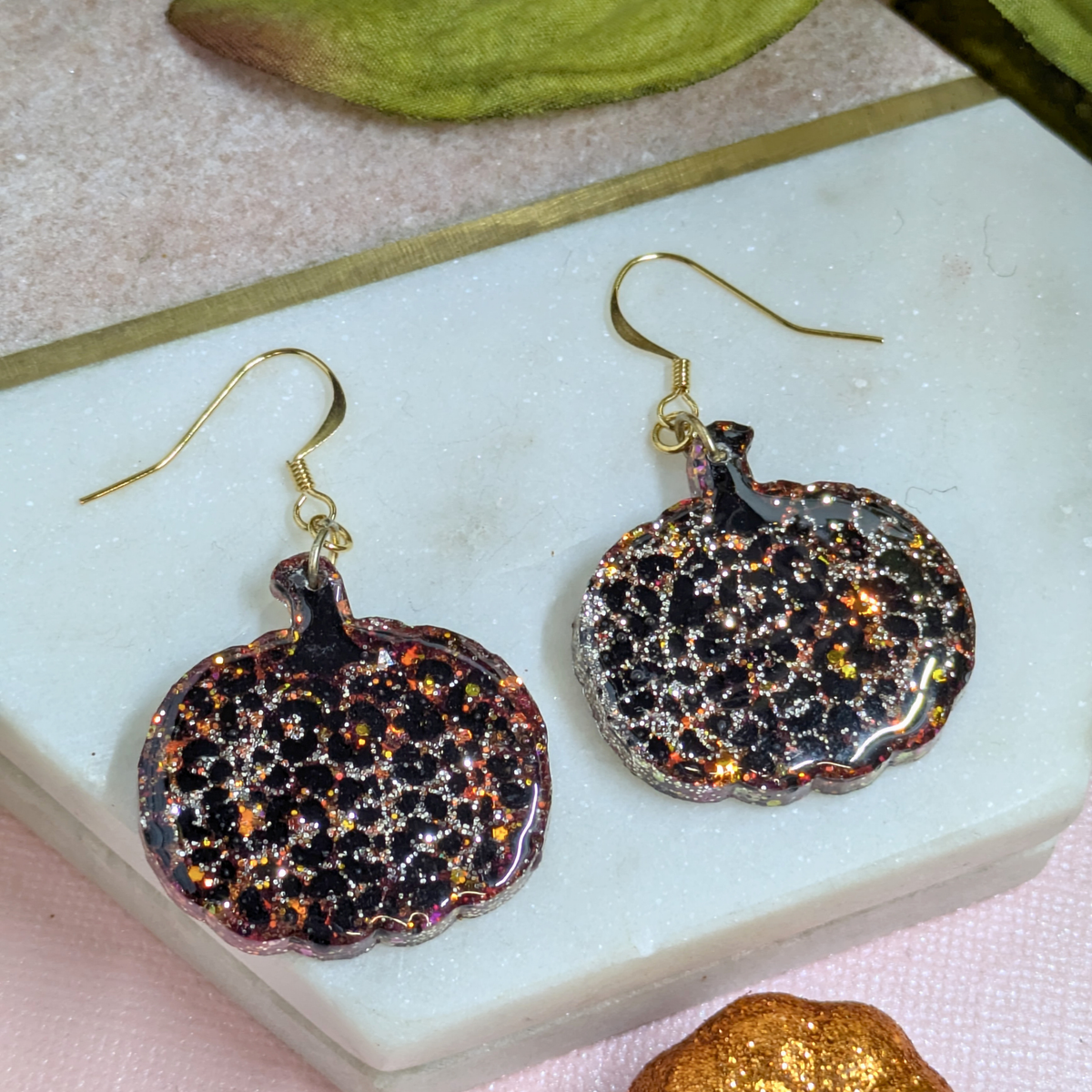 Animal Print Pumpkin Resin Dangle Earrings