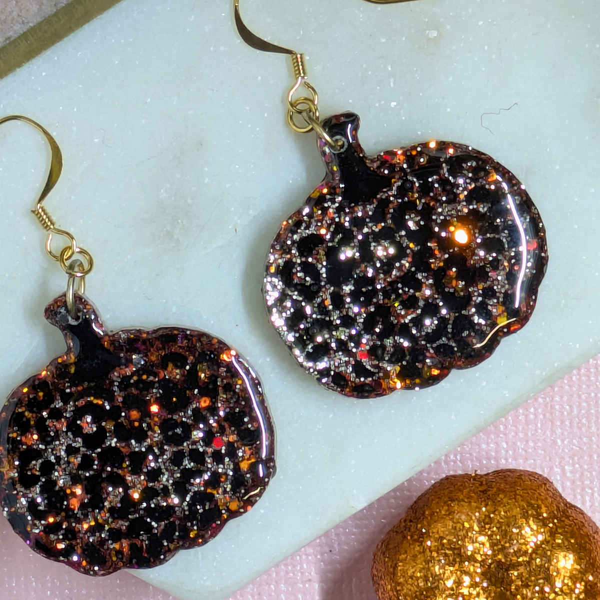 Animal Print Pumpkin Resin Dangle Earrings