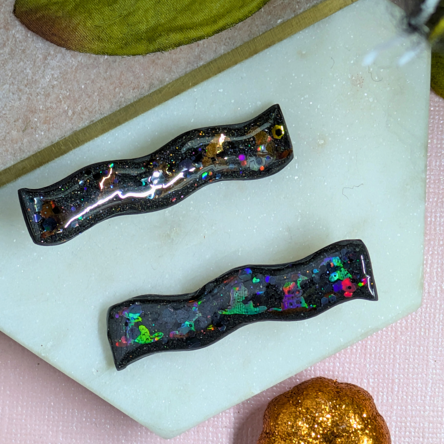 Glitter Witch Hat Wavy Polymer Clay Hair Slides