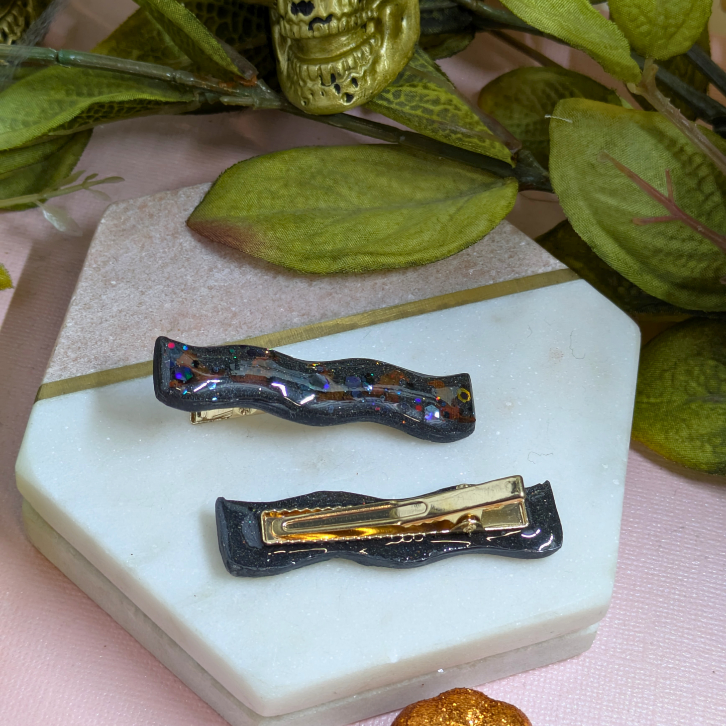 Glitter Witch Hat Wavy Polymer Clay Hair Slides
