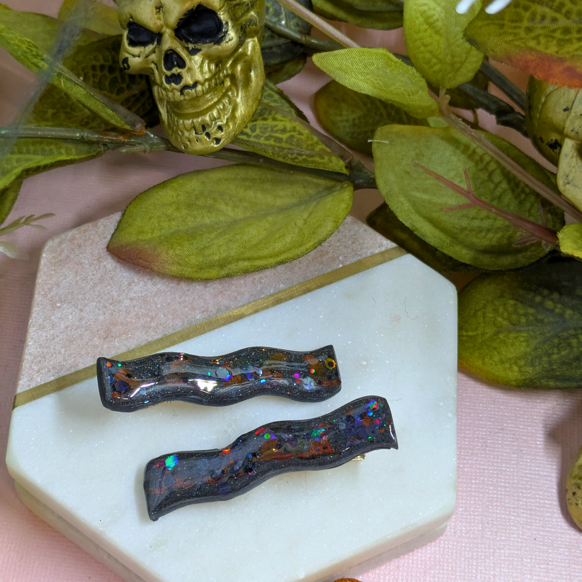 Glitter Witch Hat Wavy Polymer Clay Hair Slides