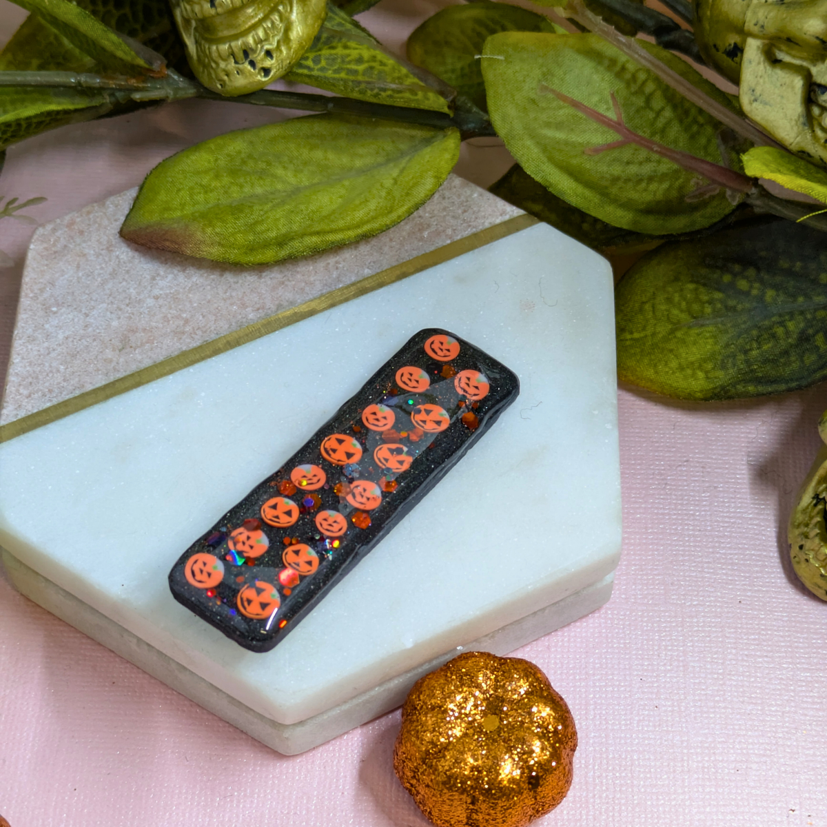 Pumpkin Polymer Clay Halloween Hair Slide