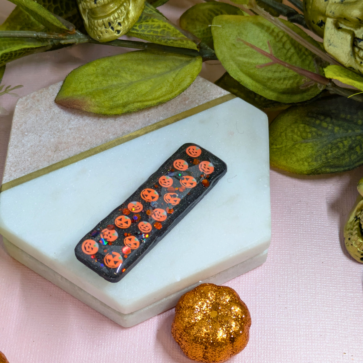 Pumpkin Polymer Clay Halloween Hair Slide