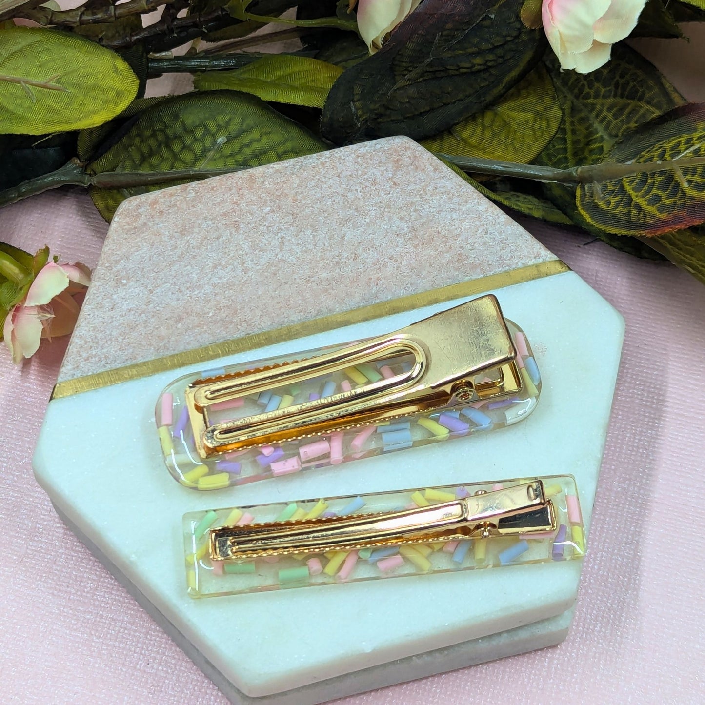 2 Pack Resin Sprinkles Hair Clip Slides