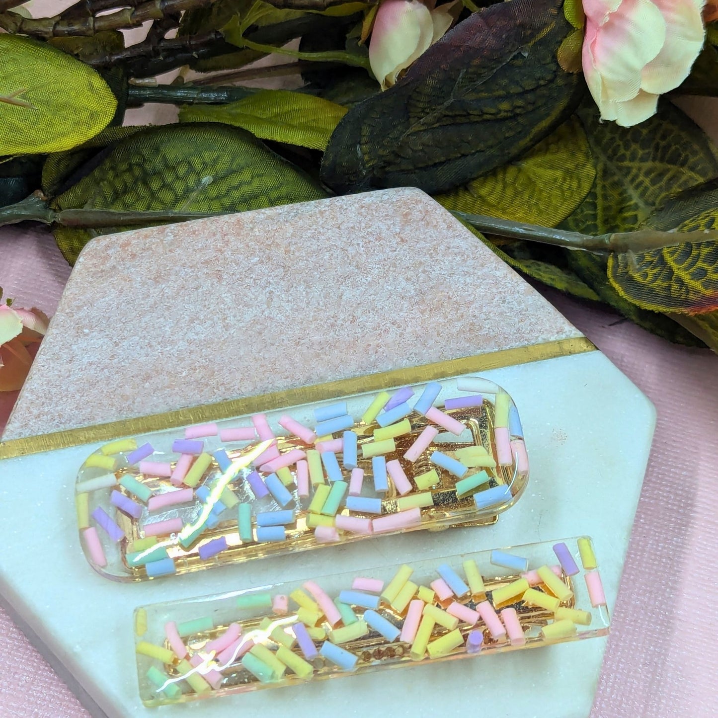2 Pack Resin Sprinkles Hair Clip Slides