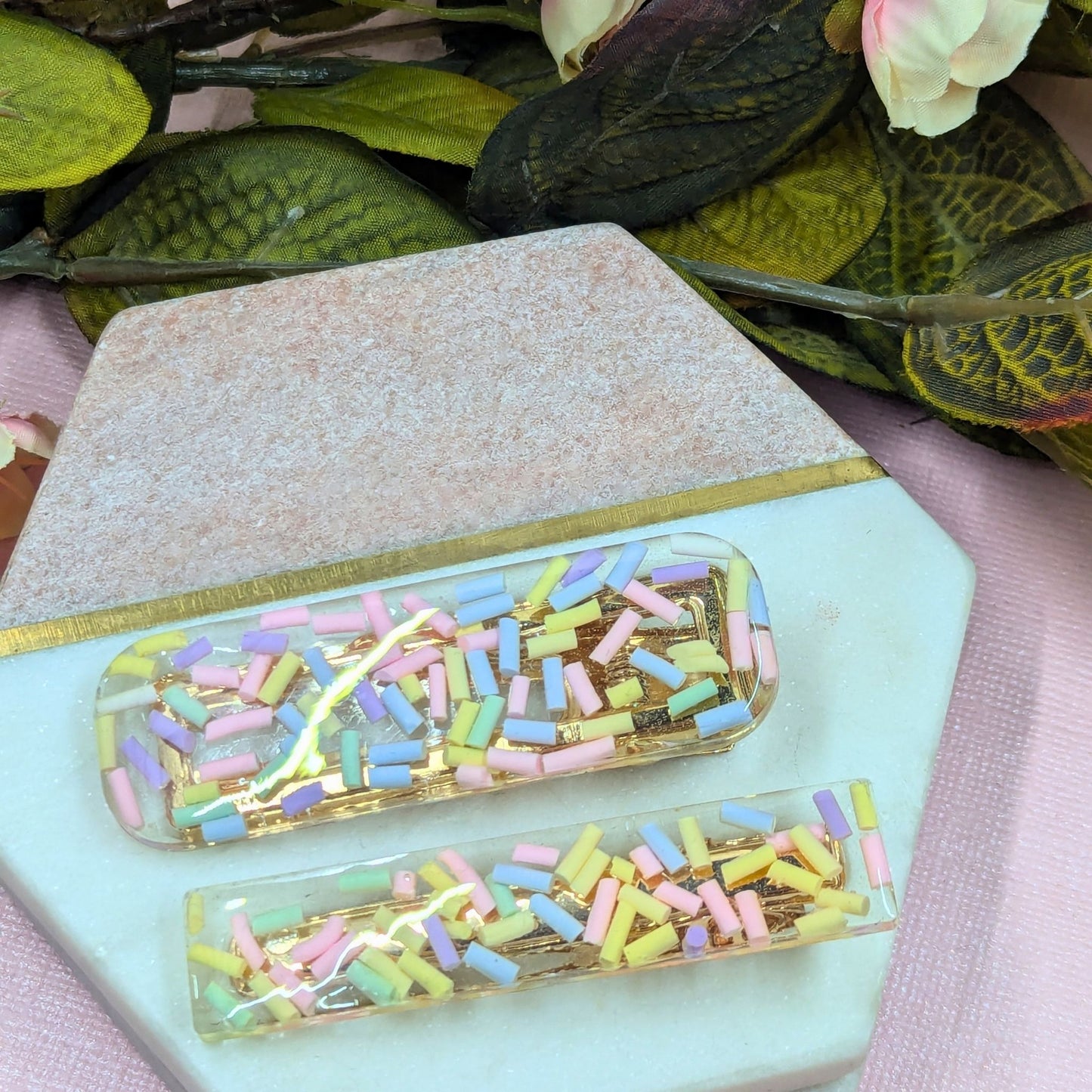 2 Pack Resin Sprinkles Hair Clip Slides