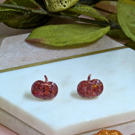 Glitter Pumpkin Resin Stud Earrings