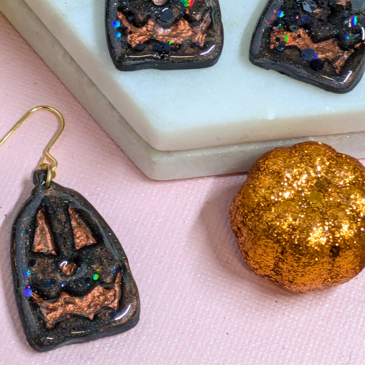 Scary Pumpkin Polymer Clay Dangle Earrings