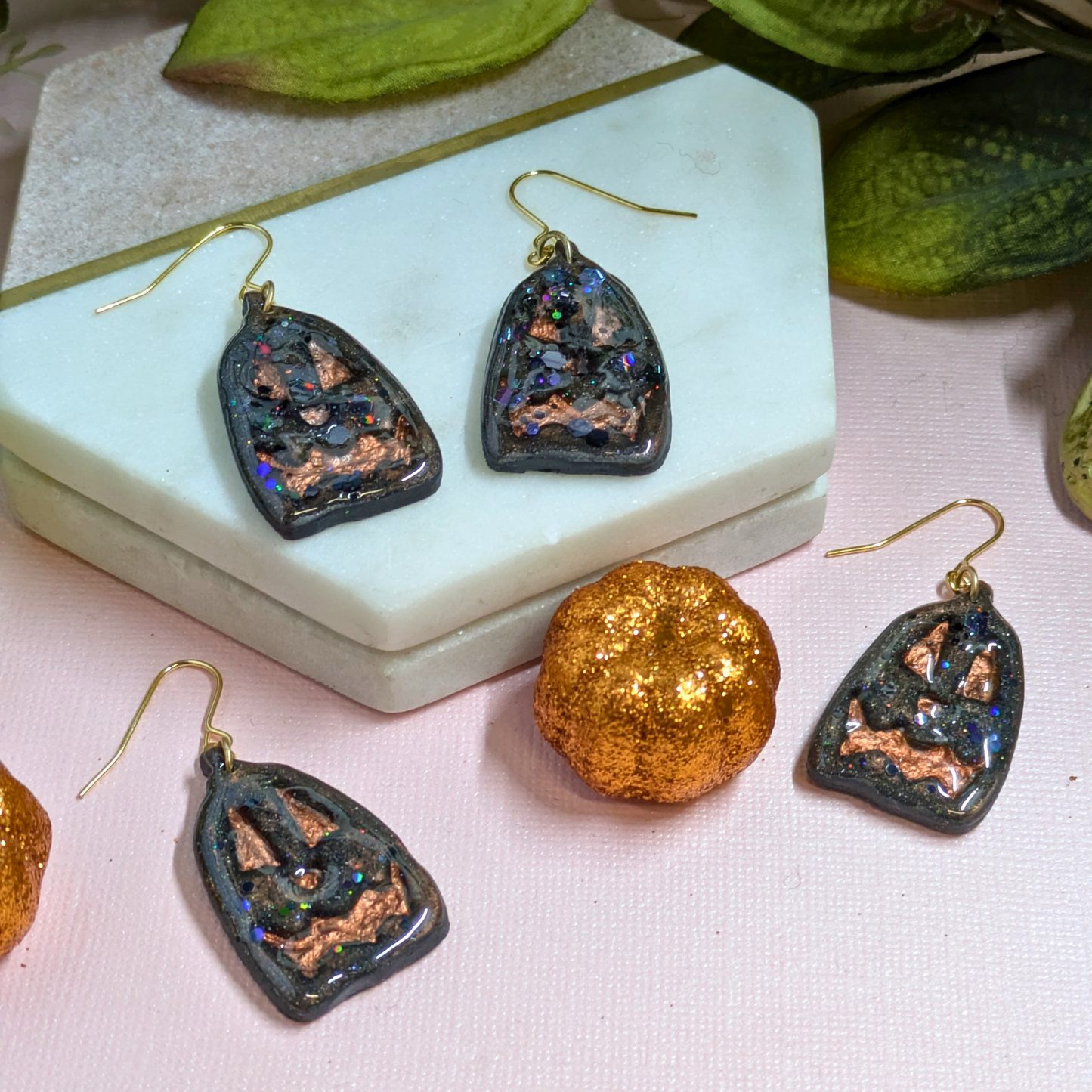 Scary Pumpkin Polymer Clay Dangle Earrings