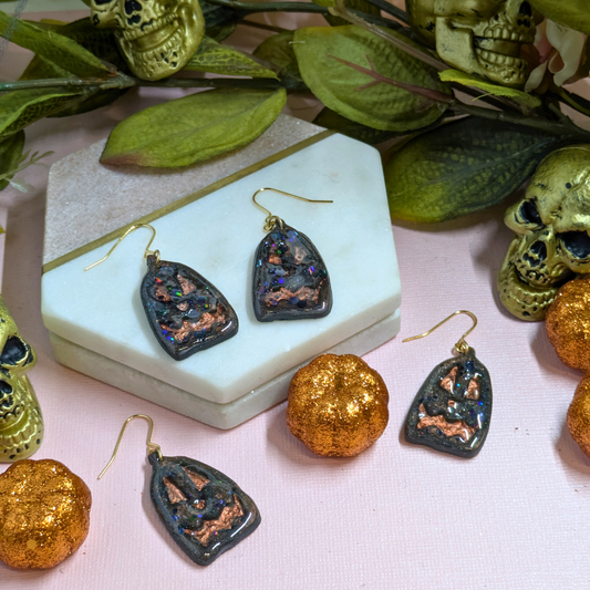 Scary Pumpkin Polymer Clay Dangle Earrings