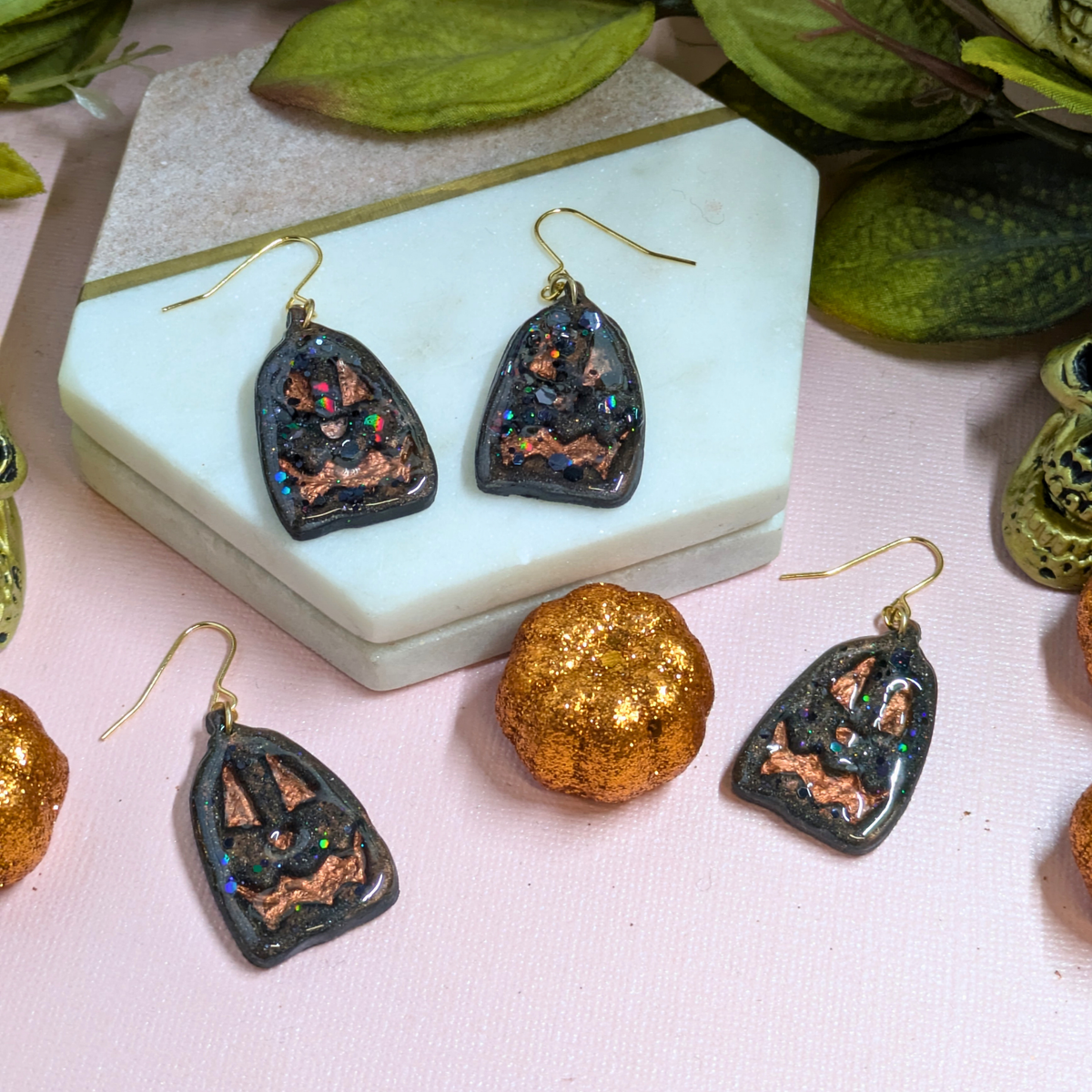 Scary Pumpkin Polymer Clay Dangle Earrings