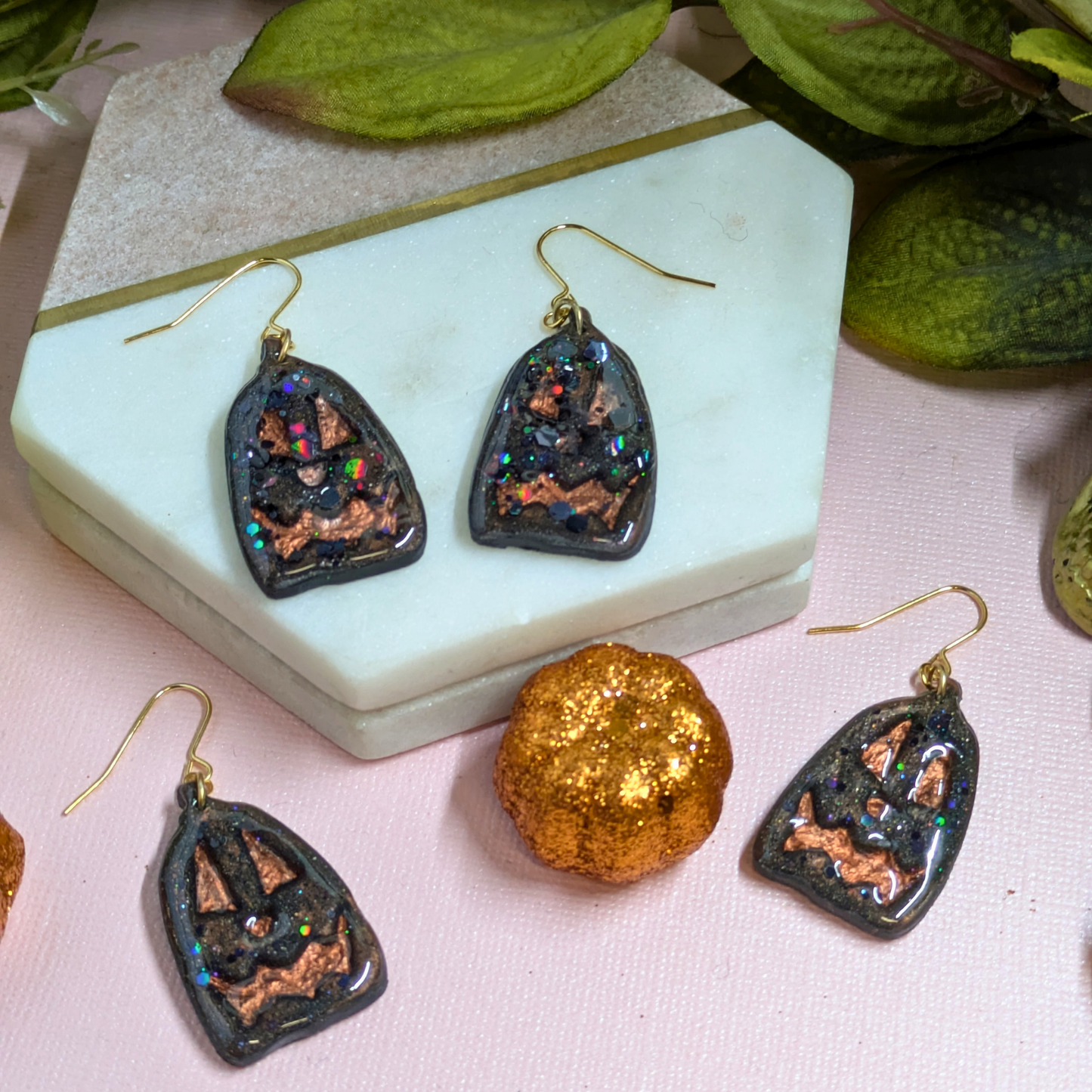 Scary Pumpkin Polymer Clay Dangle Earrings