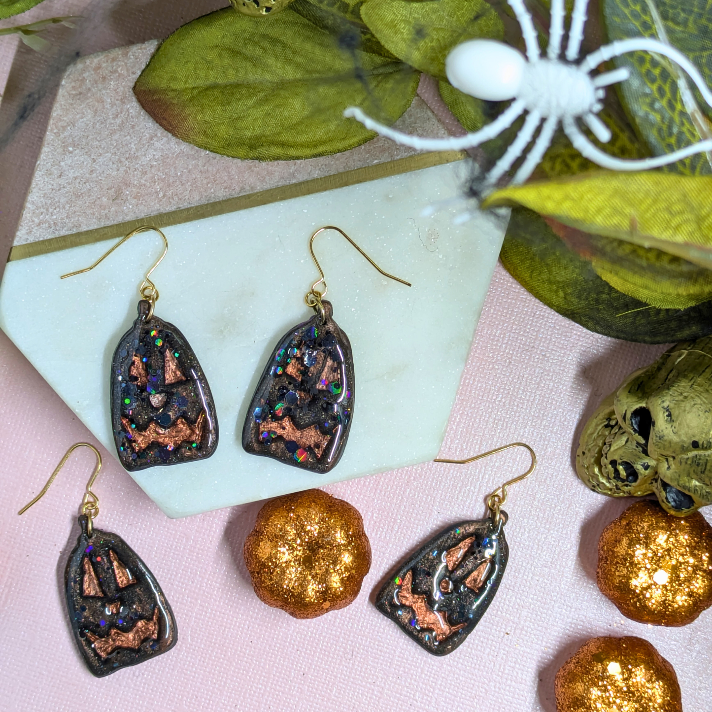 Scary Pumpkin Polymer Clay Dangle Earrings