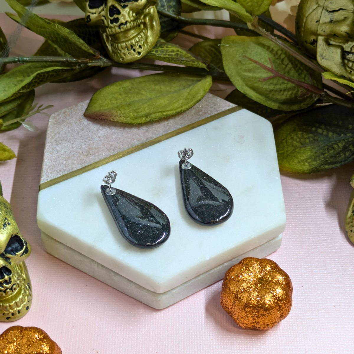 Pumpkin Drop Polymer Clay Stud Earrings