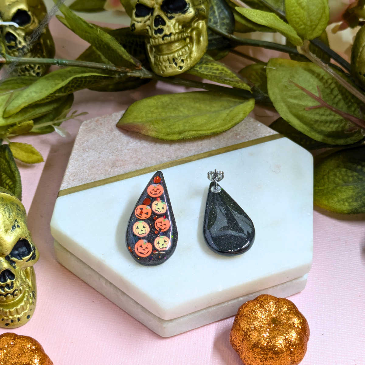 Pumpkin Drop Polymer Clay Stud Earrings