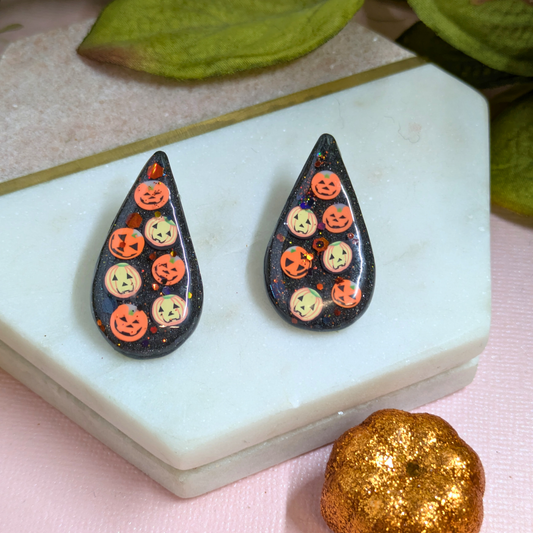Pumpkin Drop Polymer Clay Stud Earrings