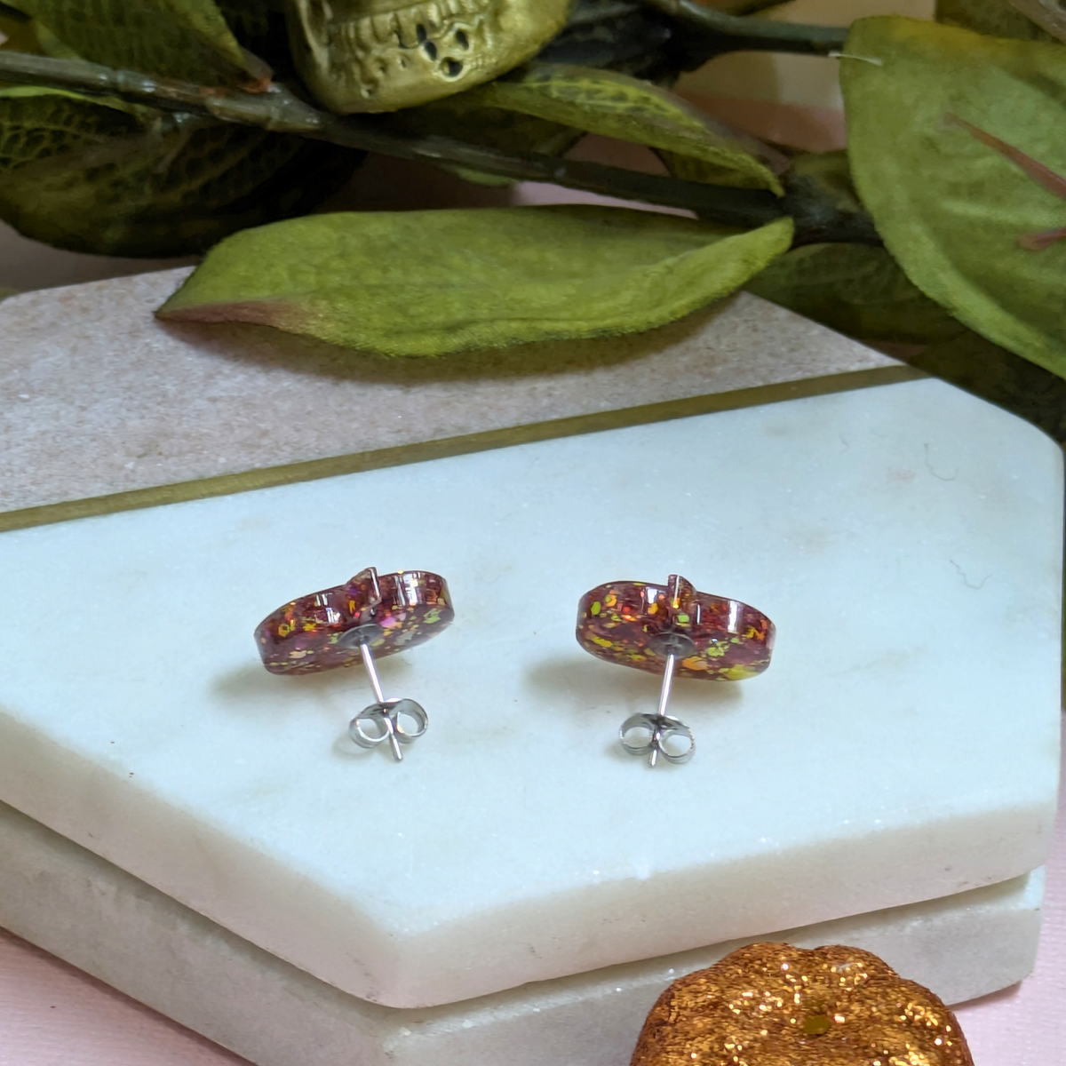 Glitter Pumpkin Resin Stud Earrings