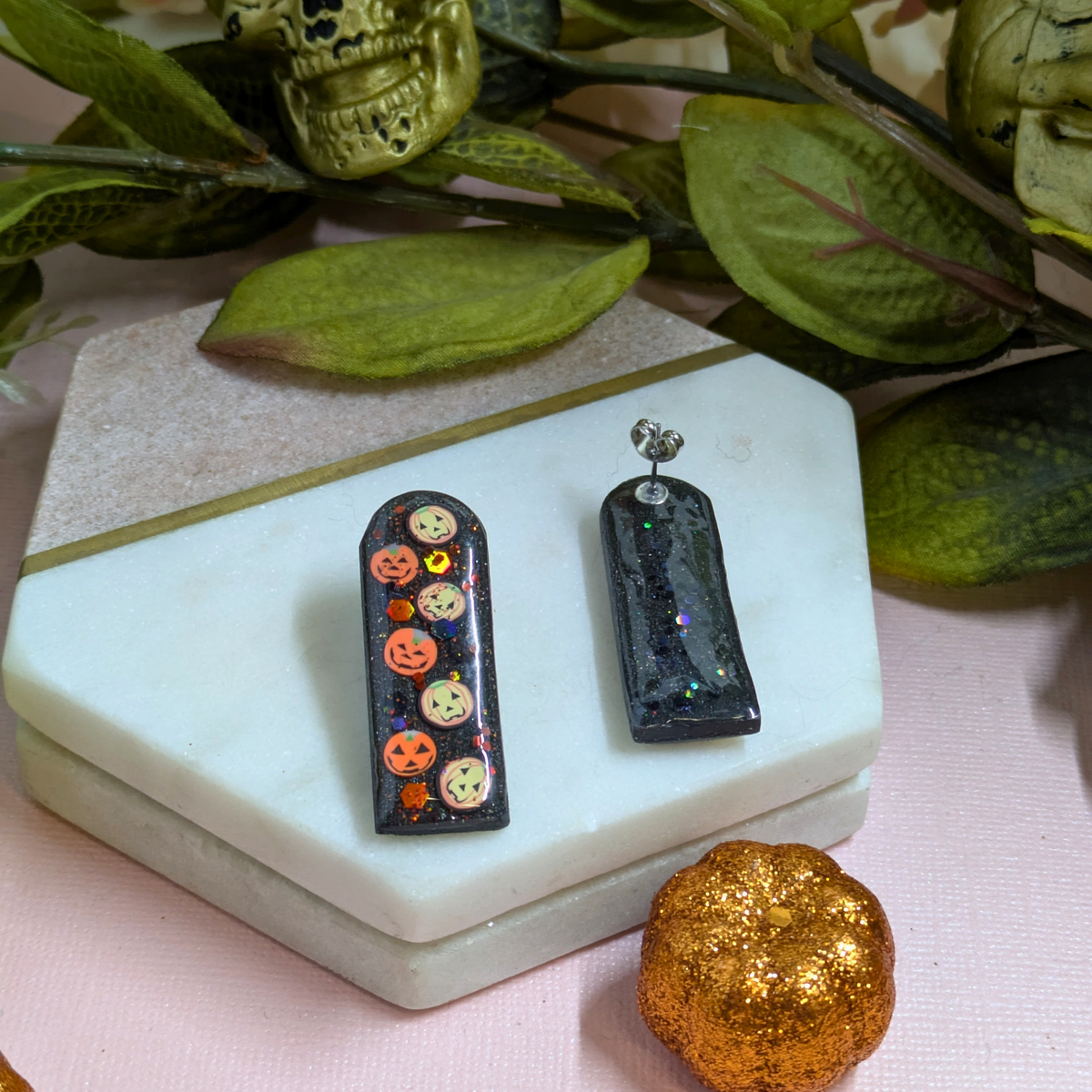 Pumpkin Arch Polymer Clay Stud Earrings